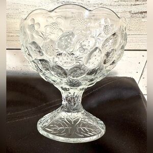 70’s Strawberry Flower Pedestal Glass Dishbowl pair Czech Libochovice glassworks